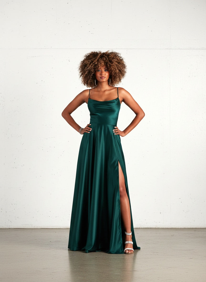 Vestido Satin con Bolsillos - Verde Botella