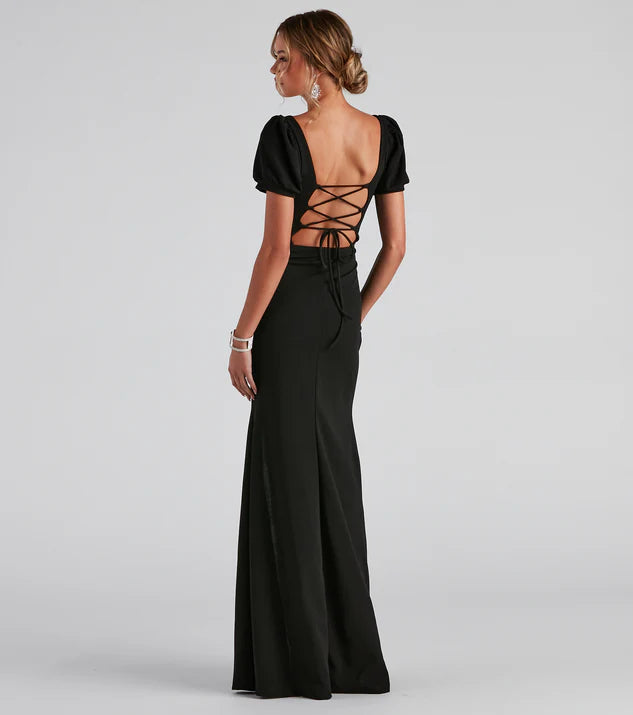 Vestido Crepe Mangas Aglobadas - Negro