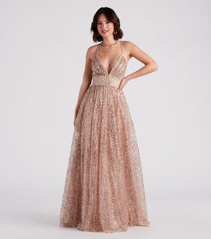 Vestido brillos dorado
