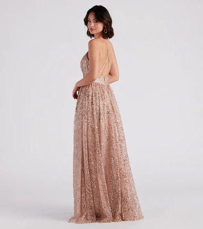 Vestido brillos dorado