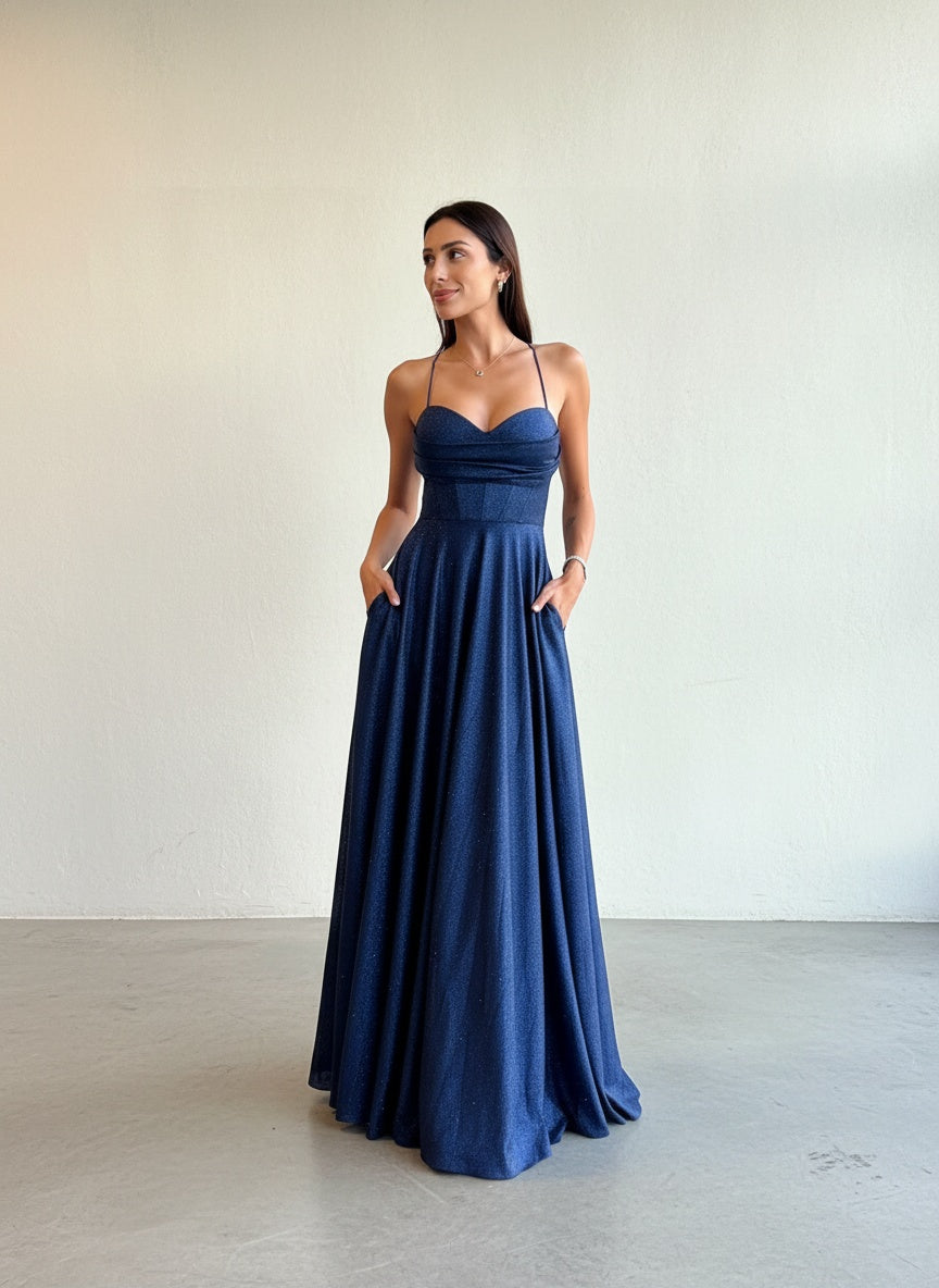Vestido Gala - Brillos azul marino