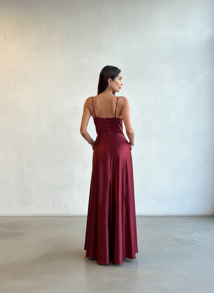 Vestido Corset Satin - Dark Rust