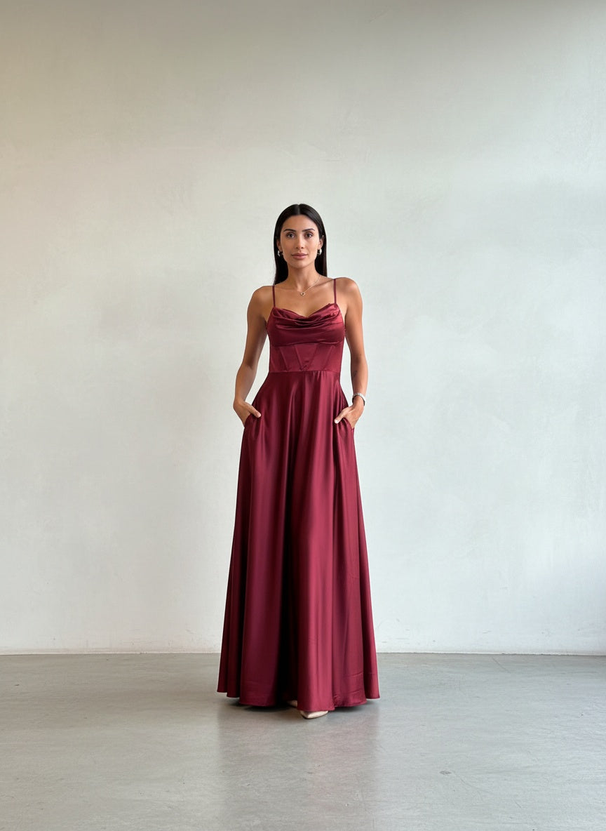 Vestido Corset Satin - Dark Rust