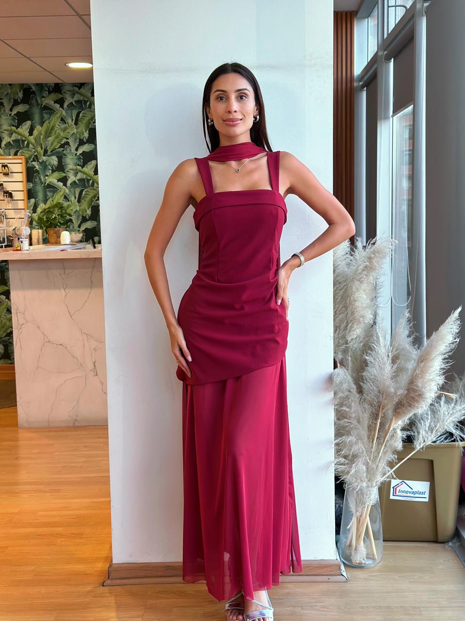 Vestido Pañuelo - Burdeo