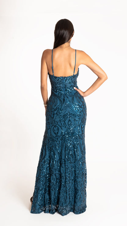 Vestido Lentejuelas Azul petroleo