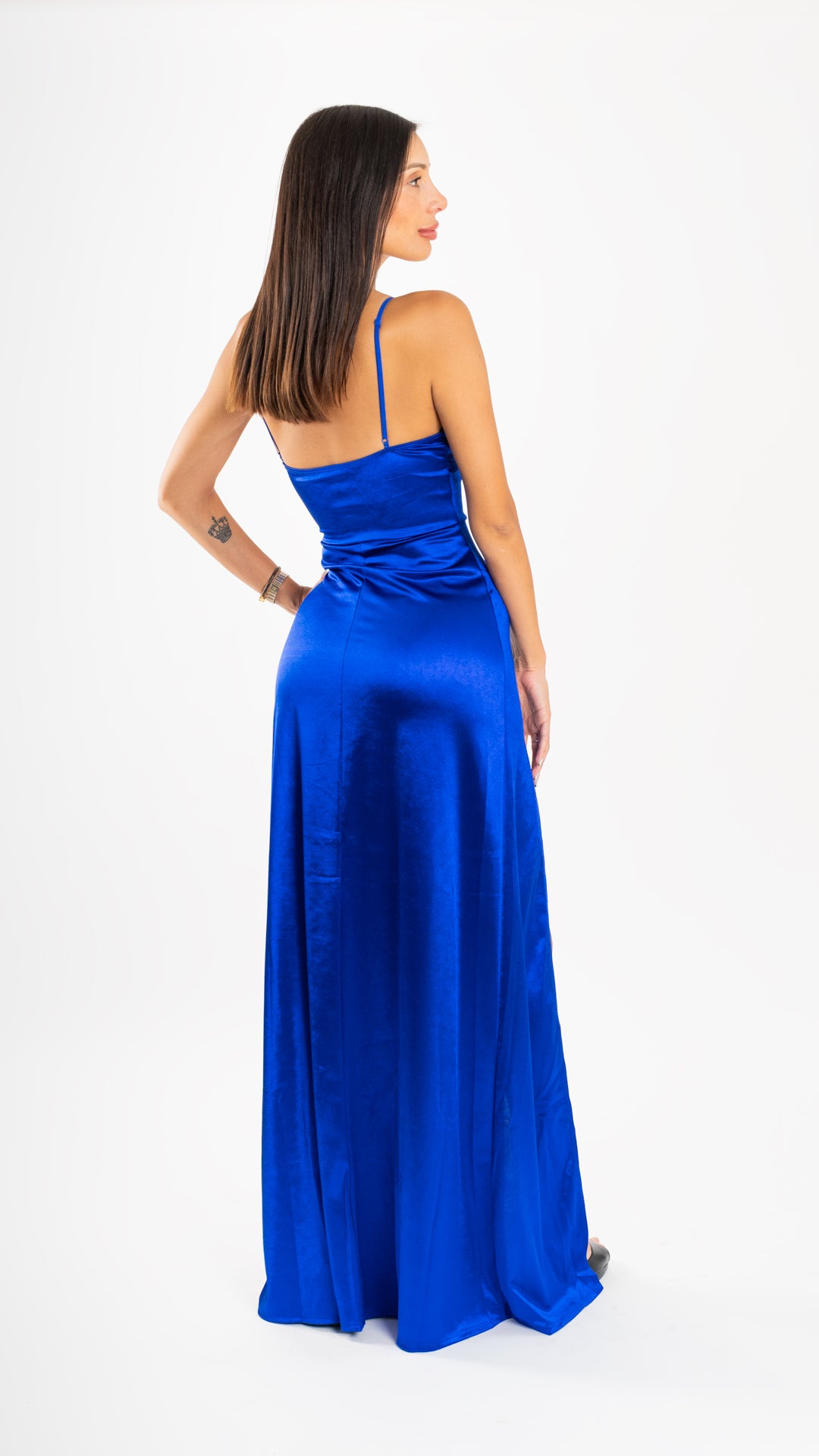 VESTIDO LYCRA SATINADA ESCOTE EN V AZUL REY