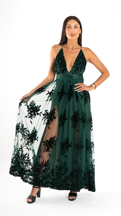 Vestido Tul verde botella