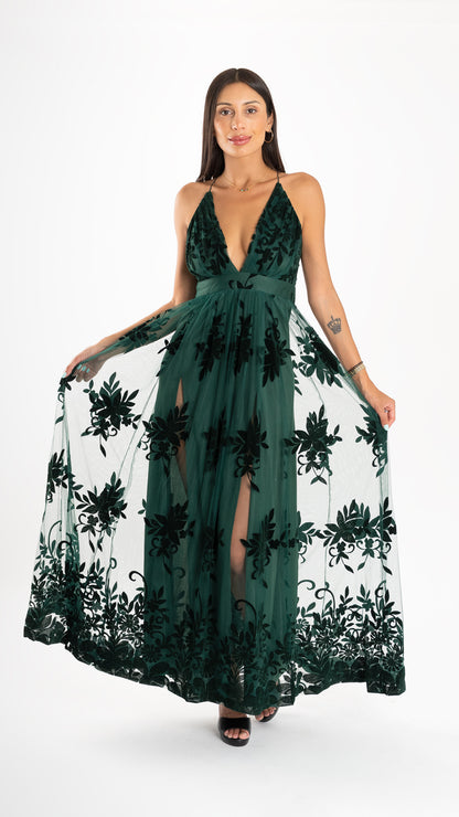 Vestido Tul verde botella