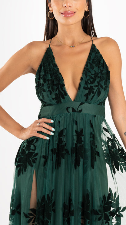 Vestido Tul verde botella