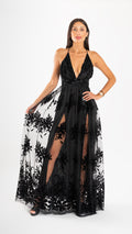 Vestido Tul flores negro