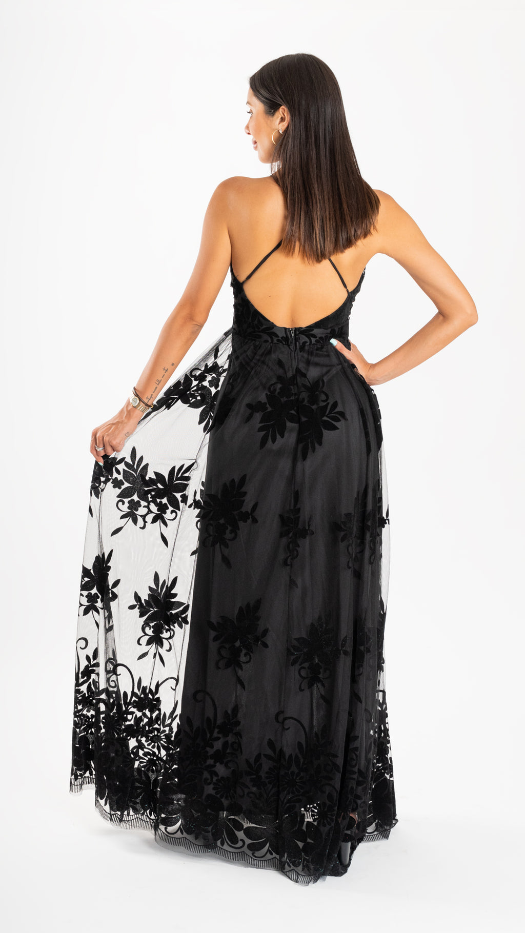 Vestido Tul flores negro