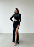 Vestido Terciopelo Manga Larga - Negro