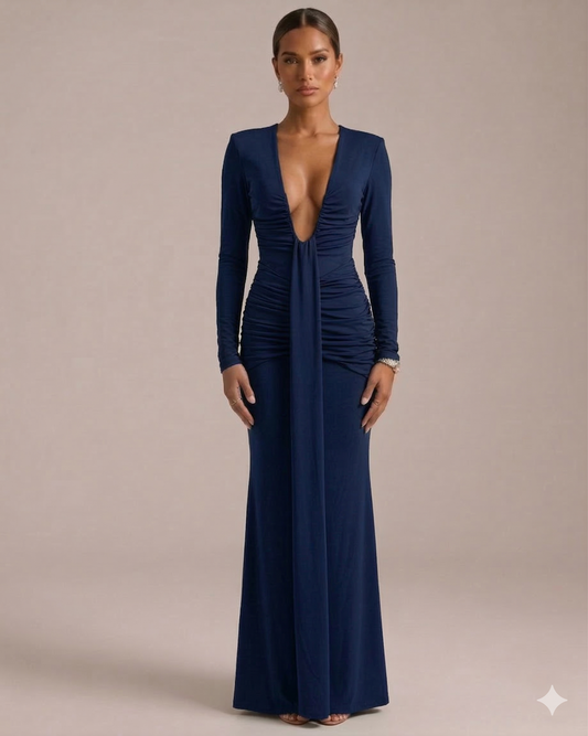 PROXIMAMENTE: Vestido Manga Larga Escote V - Azul Marino