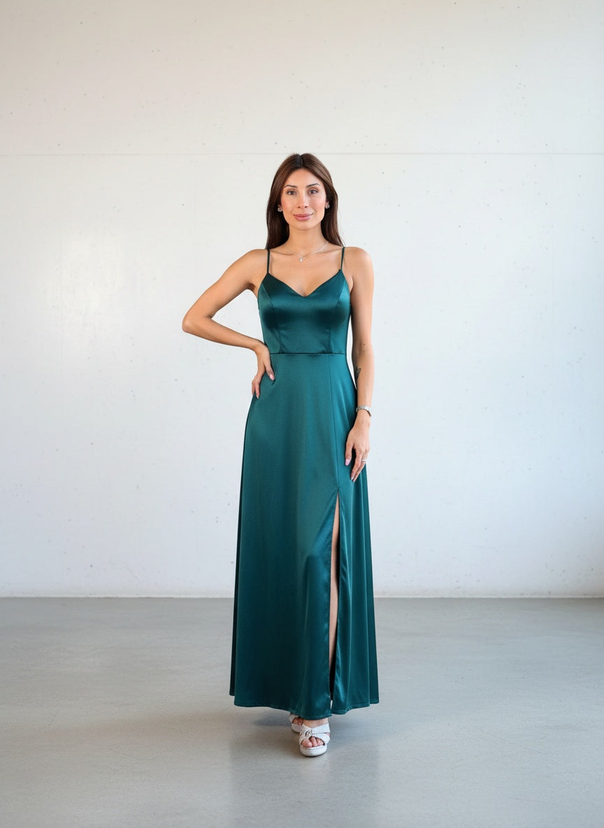 Vestido Lycra Satinada - Verde Botella