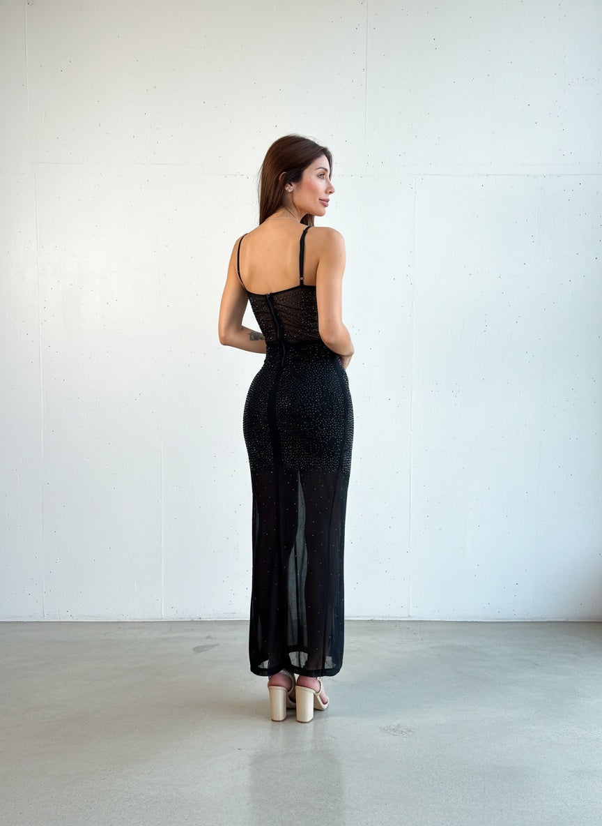 Vestido Corset Piedreria - Negro