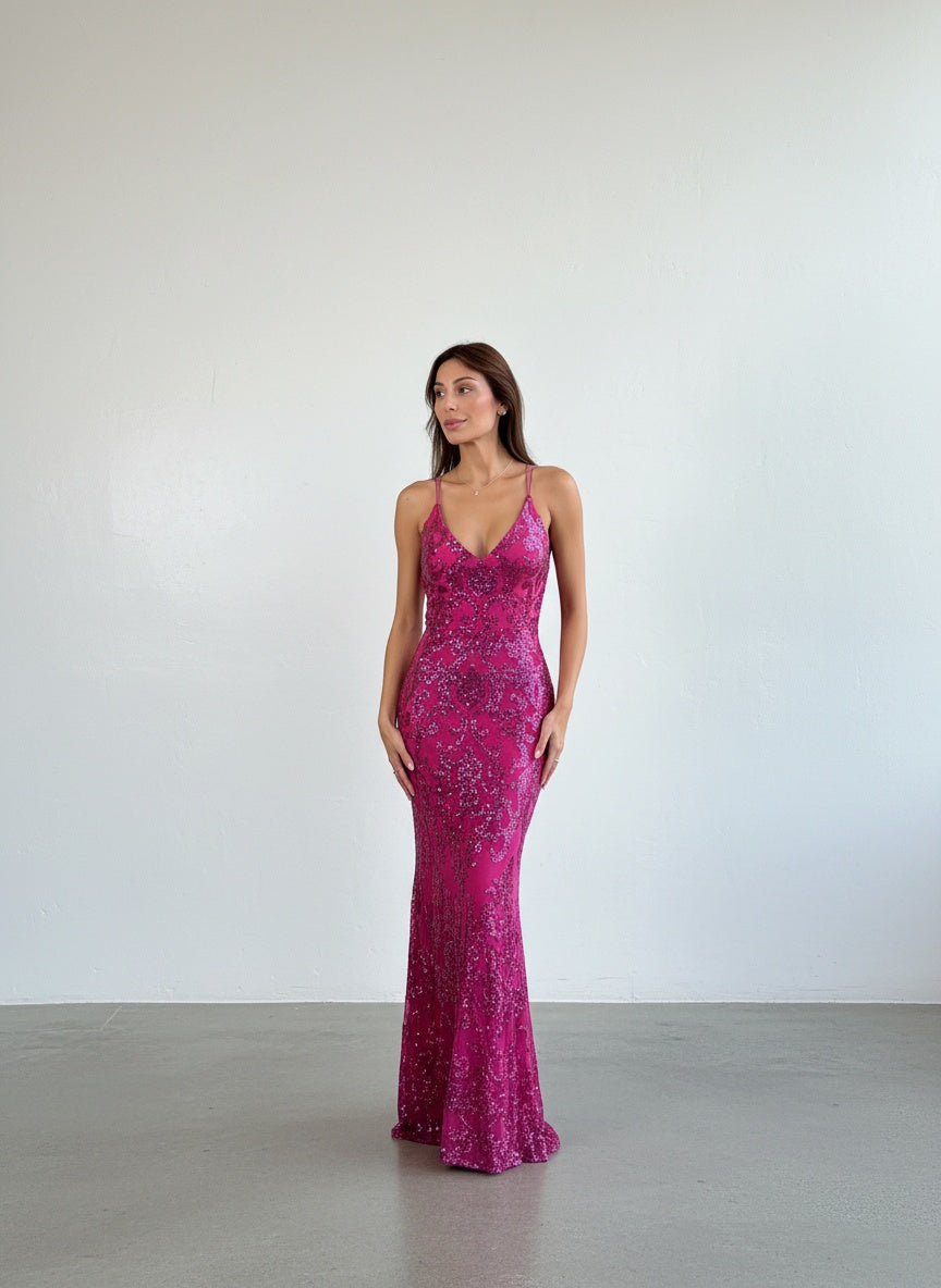 Vestido Lentejuelas -  Fucsia