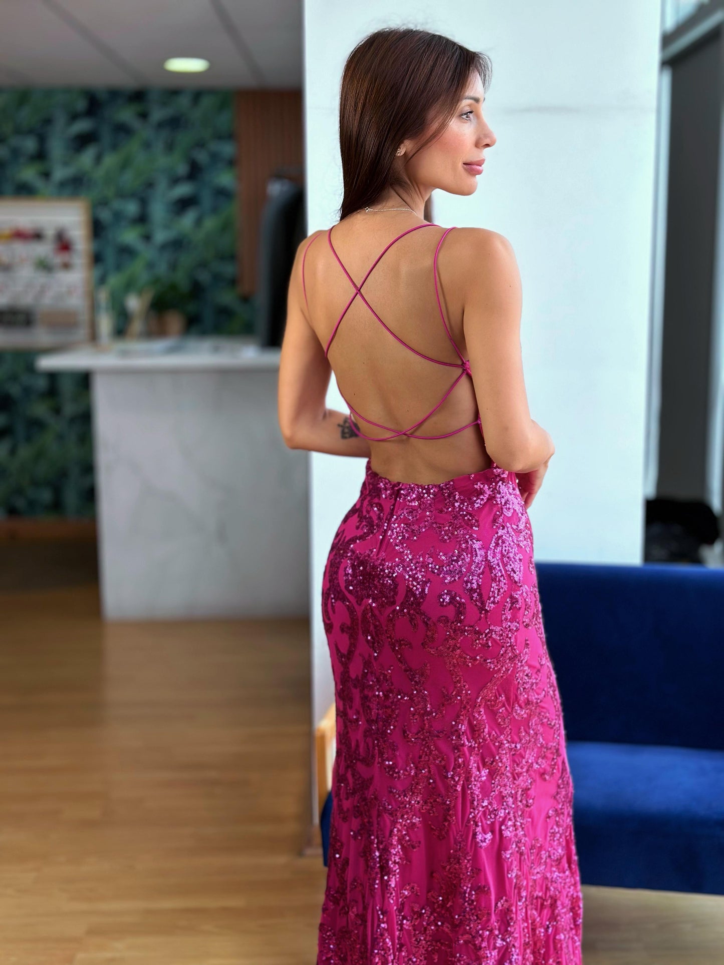 Vestido Lentejuelas Fucsia