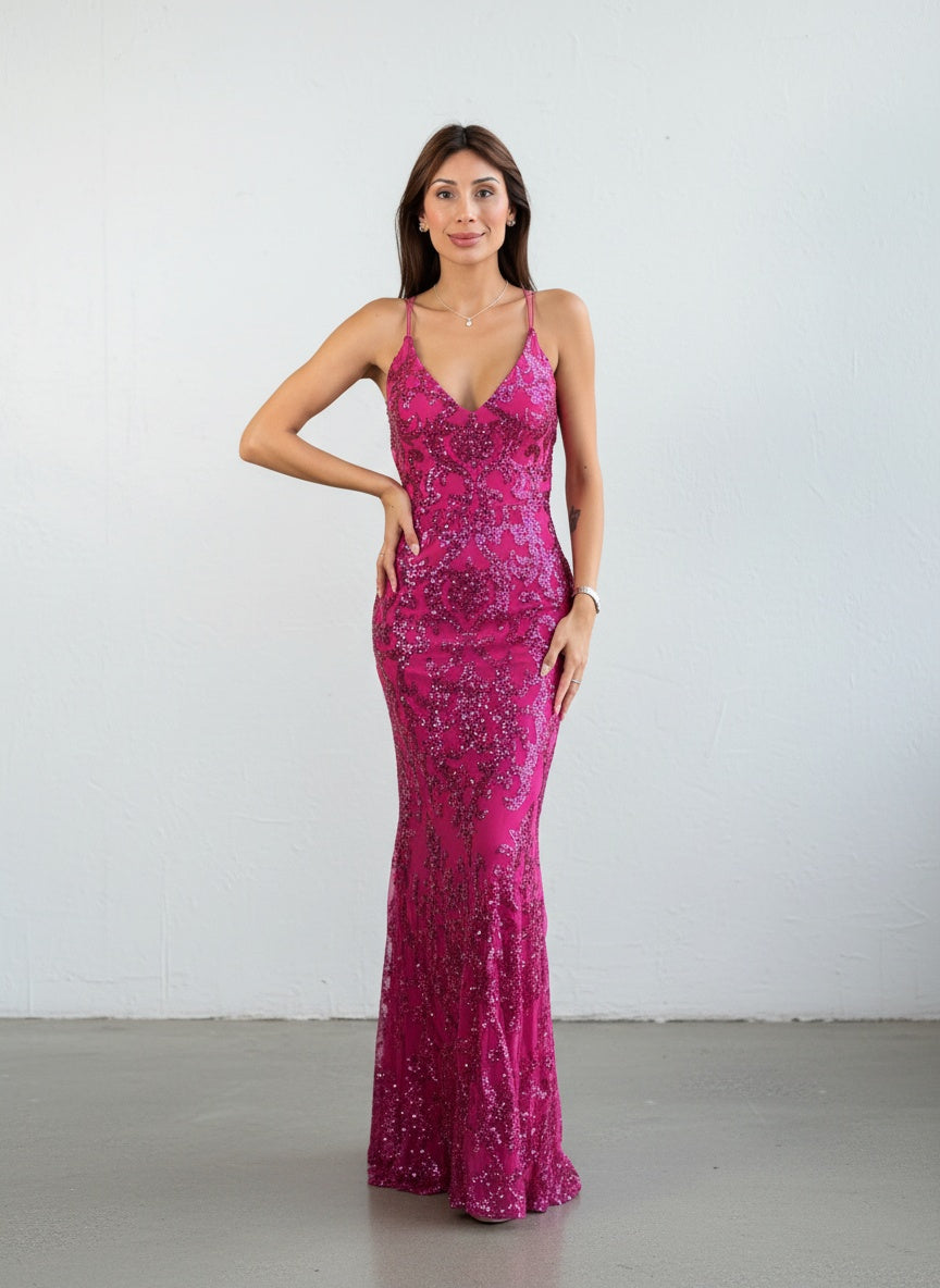Vestido Lentejuelas -  Fucsia