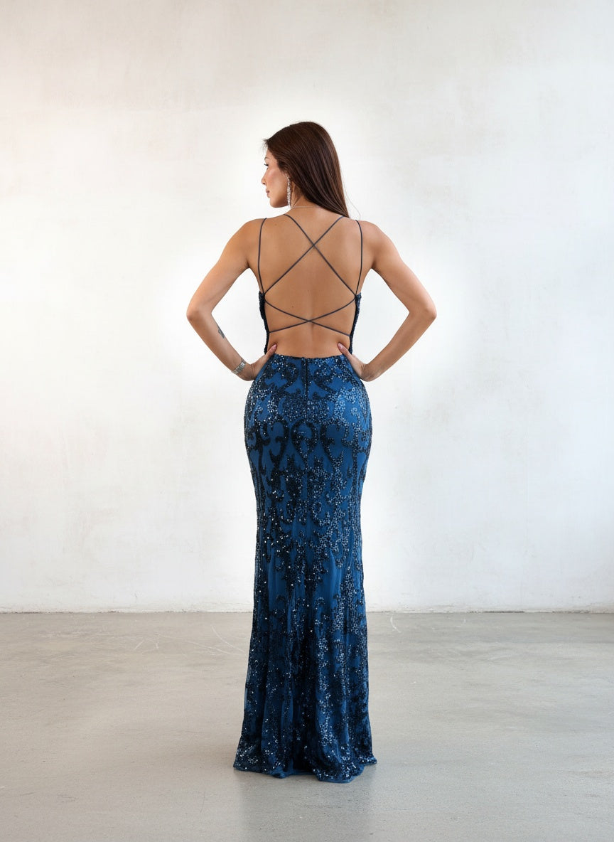 Vestido Lentejuelas  - Azul Petroleo