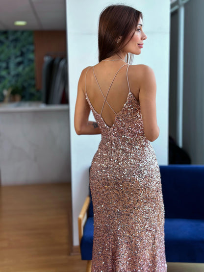 VESTIDO LENTEJUELAS DORADO CON DEGRADE