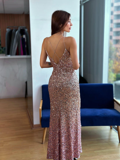 VESTIDO LENTEJUELAS DORADO CON DEGRADE