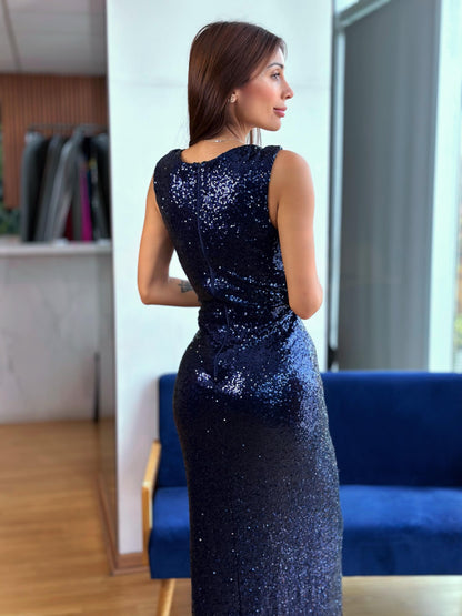 VESTIDO LENTEJUELAS AZUL MARINO