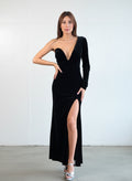 Vestido Terciopelo Asimetrico - Negro