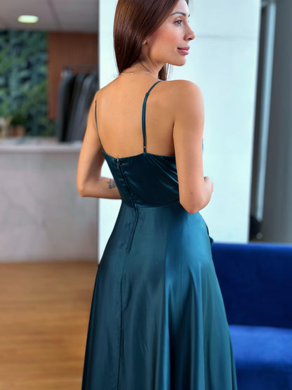 VESTIDO SATIN VERDE BOTELLA