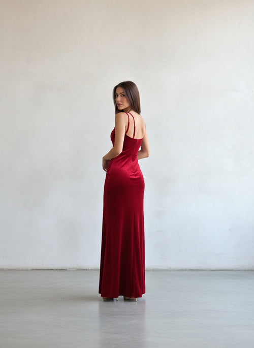Vestido Asimetrico - Rojo Terciopelo