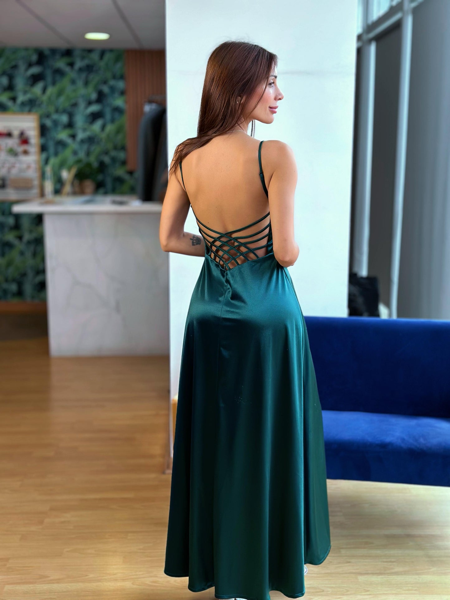 VESTIDO LYCRA SATINADA - VERDE BOTELLA