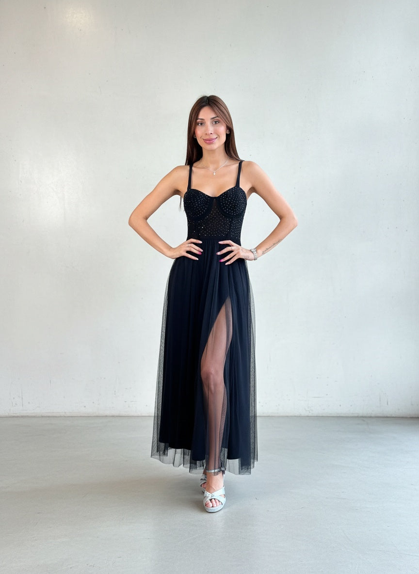 Vestido Corset con Tul - Negro