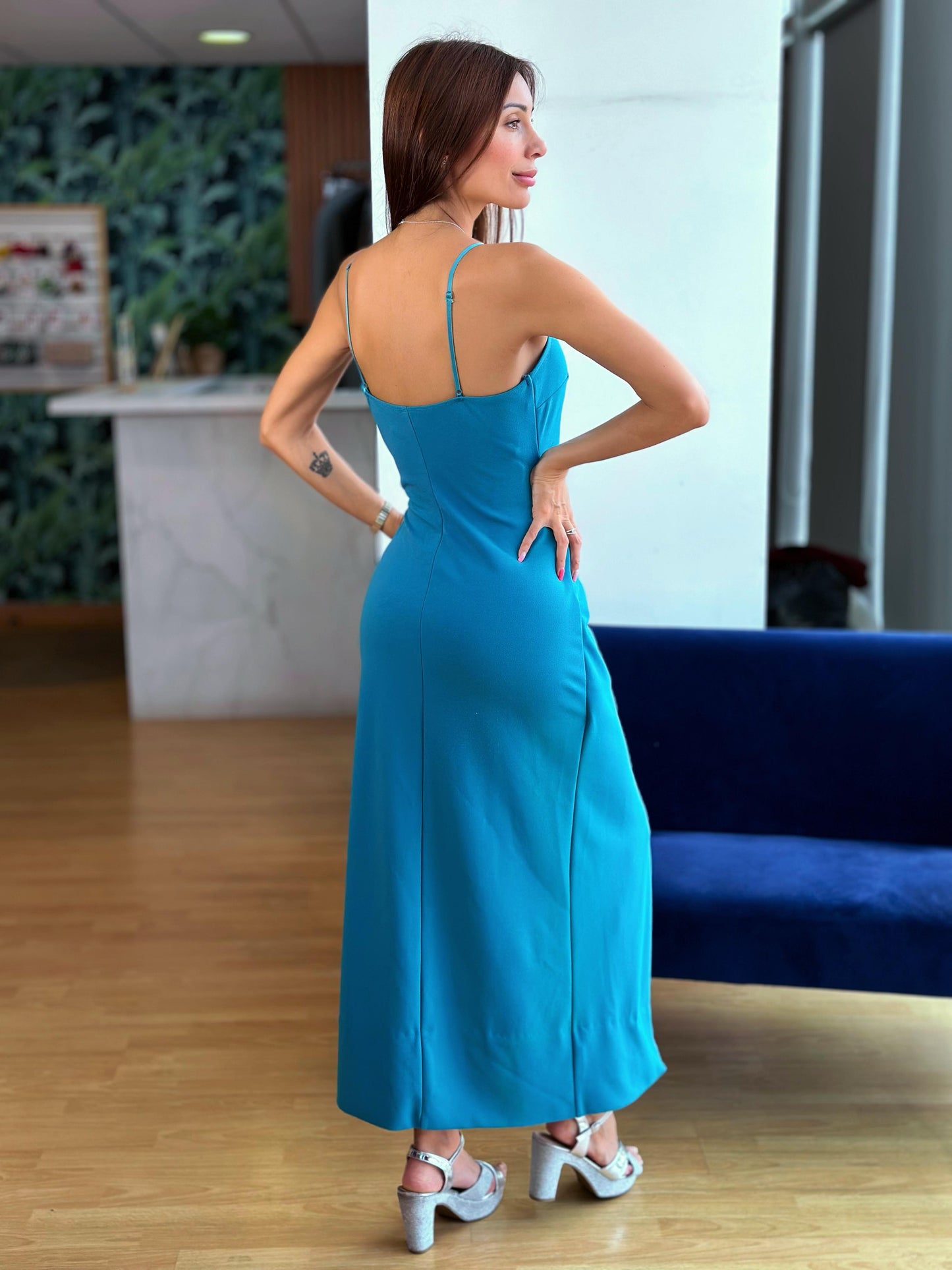 VESTIDO CRUZADO - CELESTE