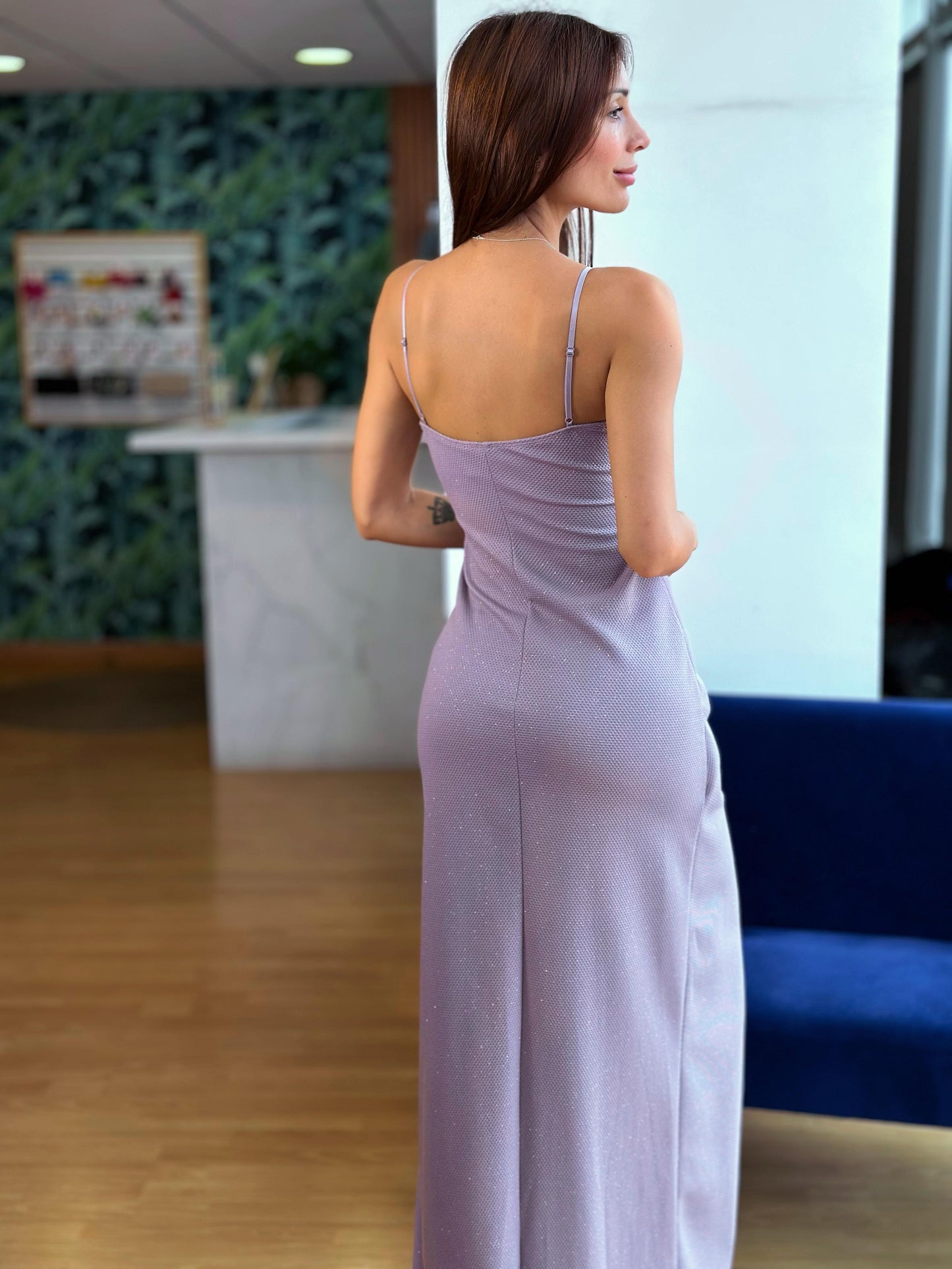 VESTIDO CRUZADO BRILLOS - LILA