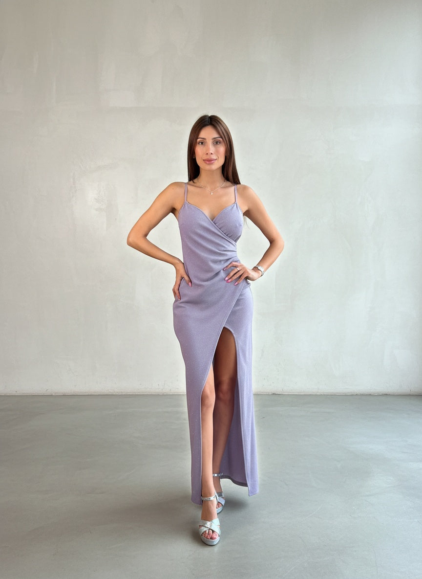 Vestido Cruzado Brillos - Lila