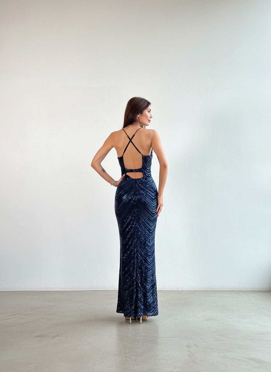 Vestido Lentejuelas - Negro con Azul