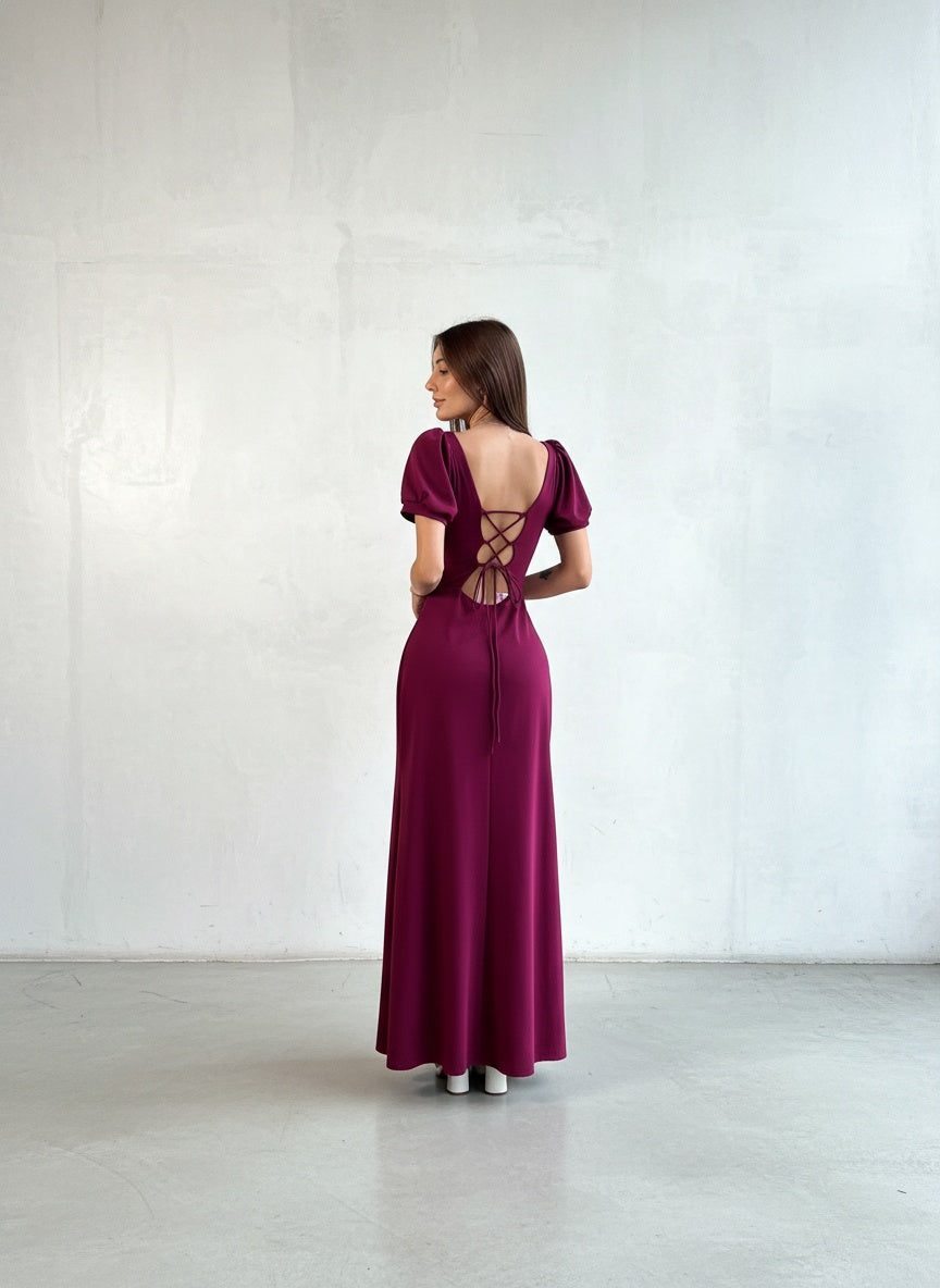 Vestido Manga Globo - Burdeo