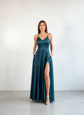 Vestido Satin con bolsillos - Verde Botella
