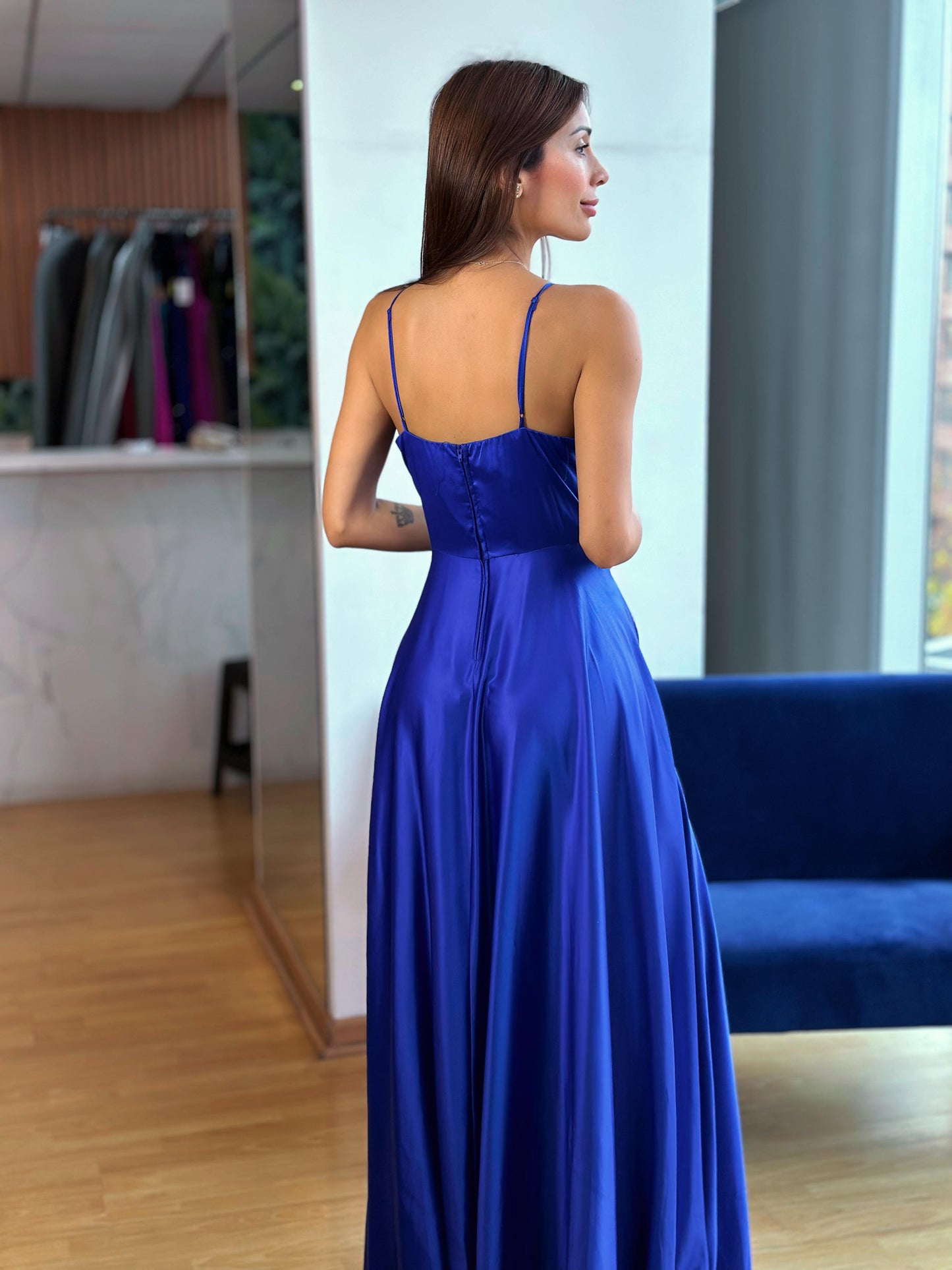 VESTIDO SATIN AZUL REY