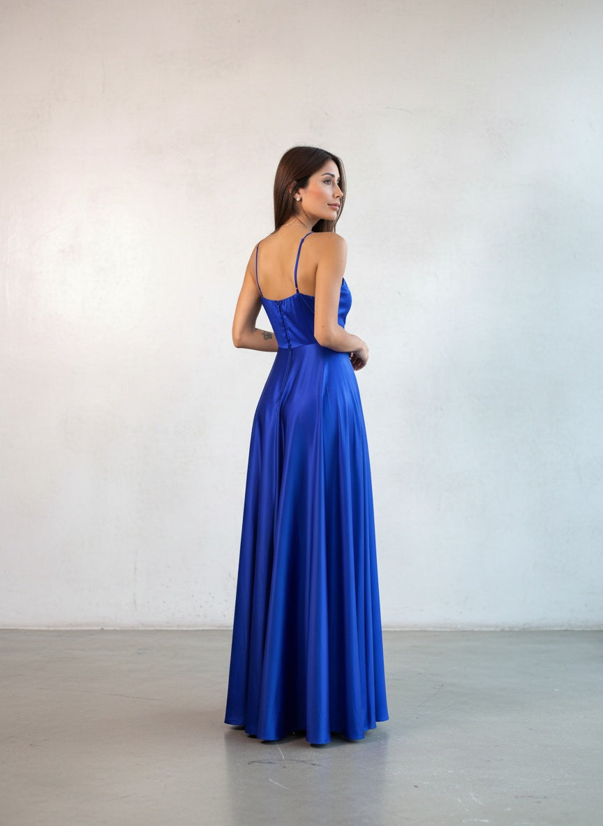 Vestido Satin con bolsillos - Azul Rey