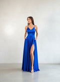 Vestido Satin con bolsillos - Azul Rey