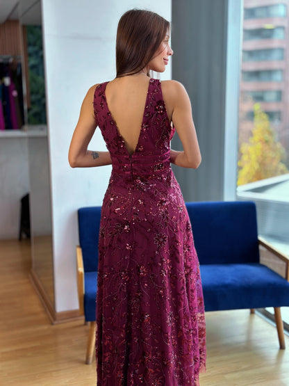 VESTIDO BURDEO CON MOSTACILLAS