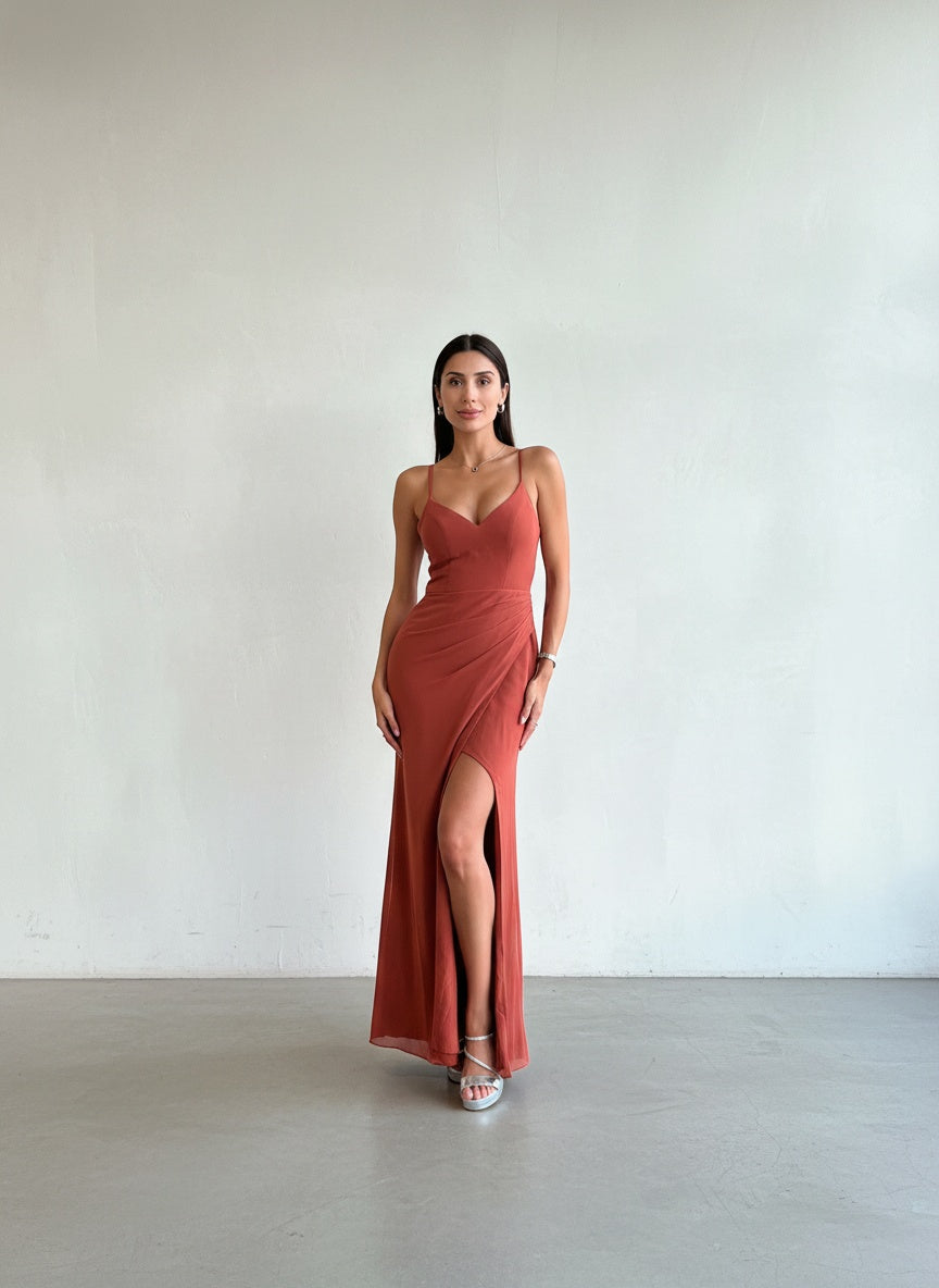 Vestido Gasa - Terracota