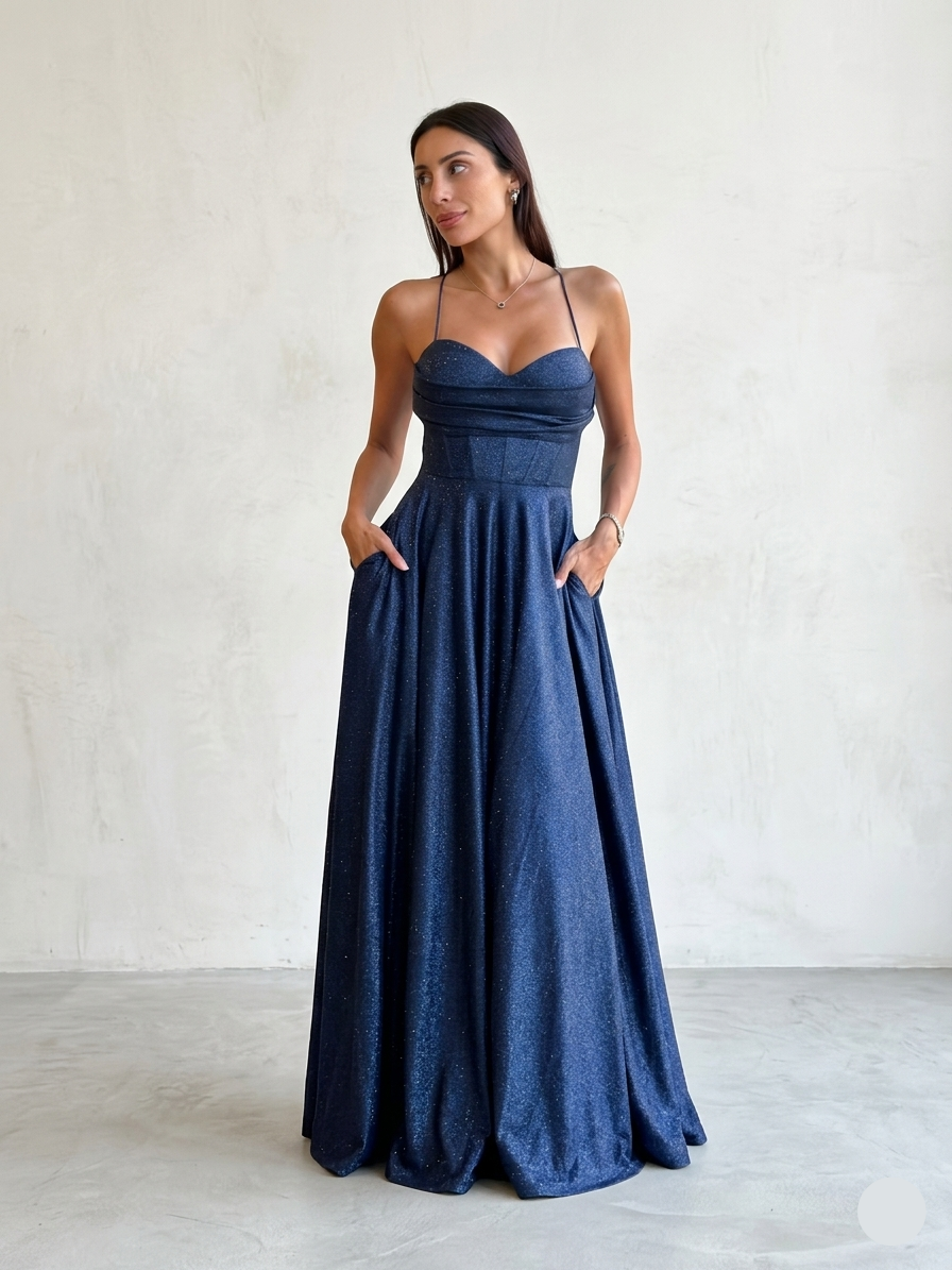 Vestido Brillos - Azul Marino