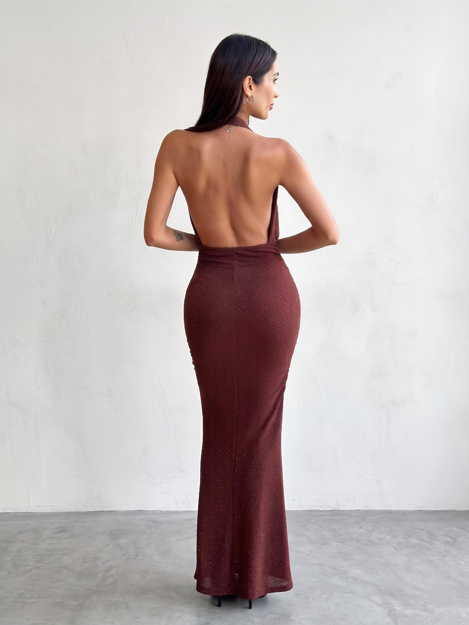 Vestido Brillos Sirena - Café