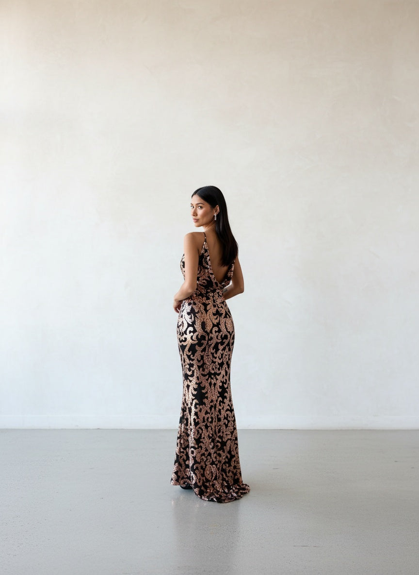 Vestido Lentejuelas - Negro con dorado