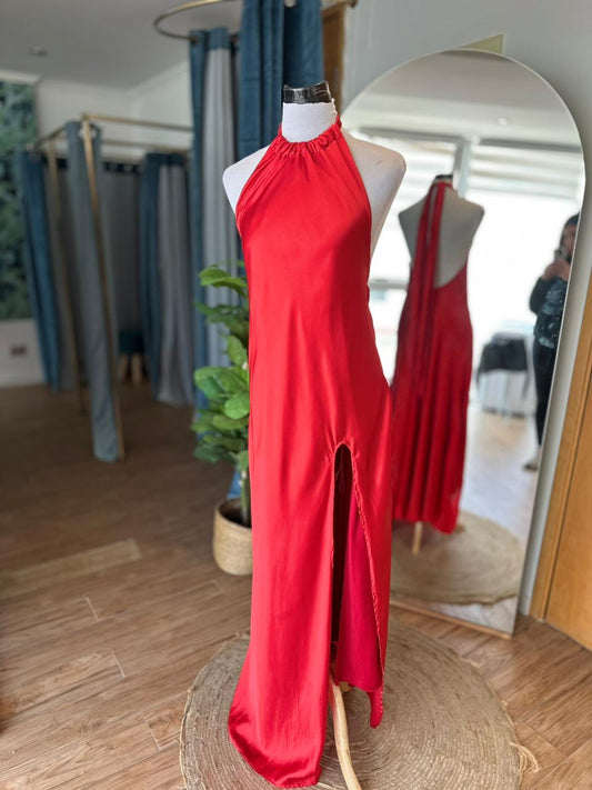 Vestido Seda Halter - Rojo