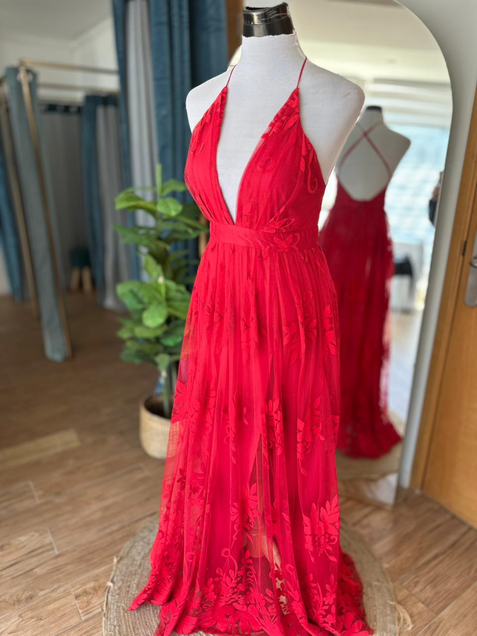 Vestido Tul Flores - Rojo