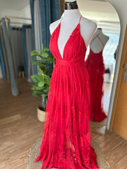 Vestido Tul Flores - Rojo