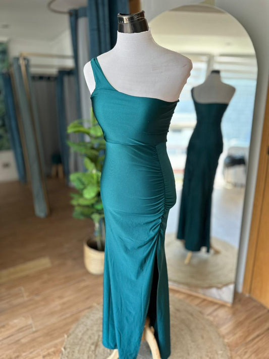 Vestido Lycra Asimetrico - Verde Petroleo
