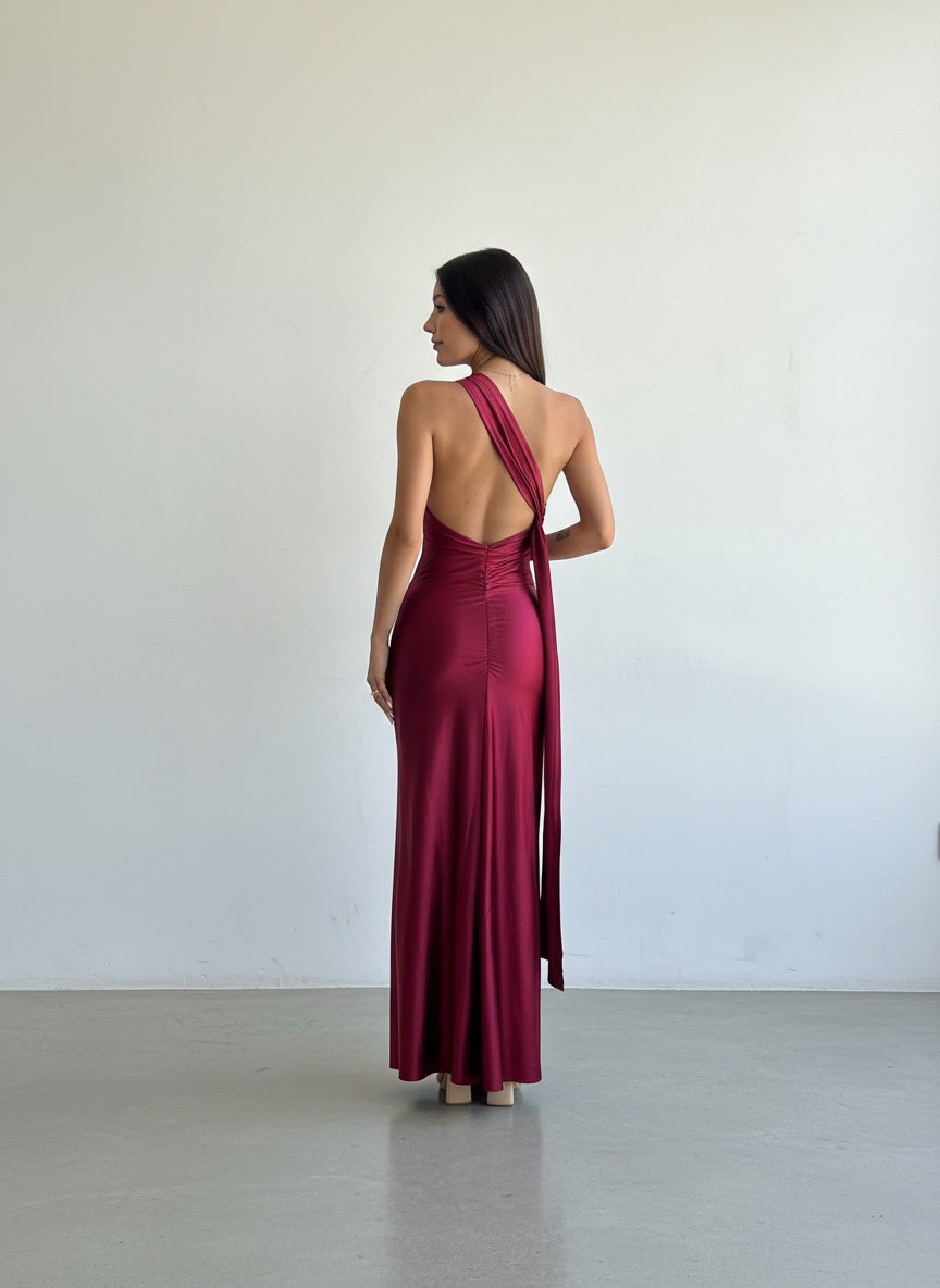 Vestido Lycra Halter - Burdeo